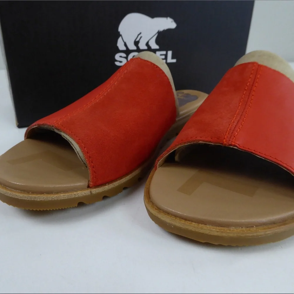 Sorel Ella II Block Suede Leather Slide Sandal NIB Signal Red - Picture 2 of 8